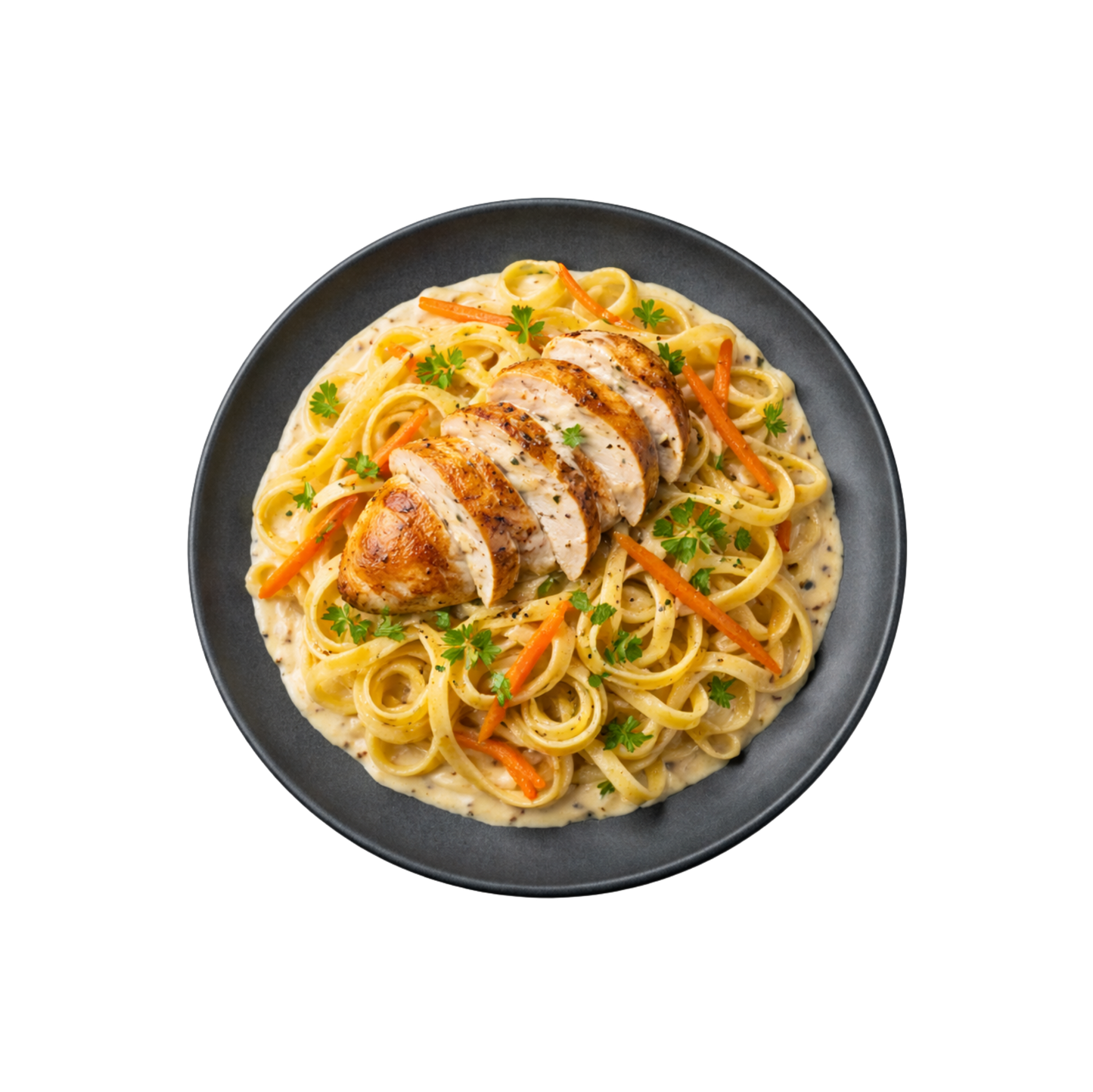 Bandnudeln in Pfefferrahmsauce mit Hähnchenbrust und Karotten