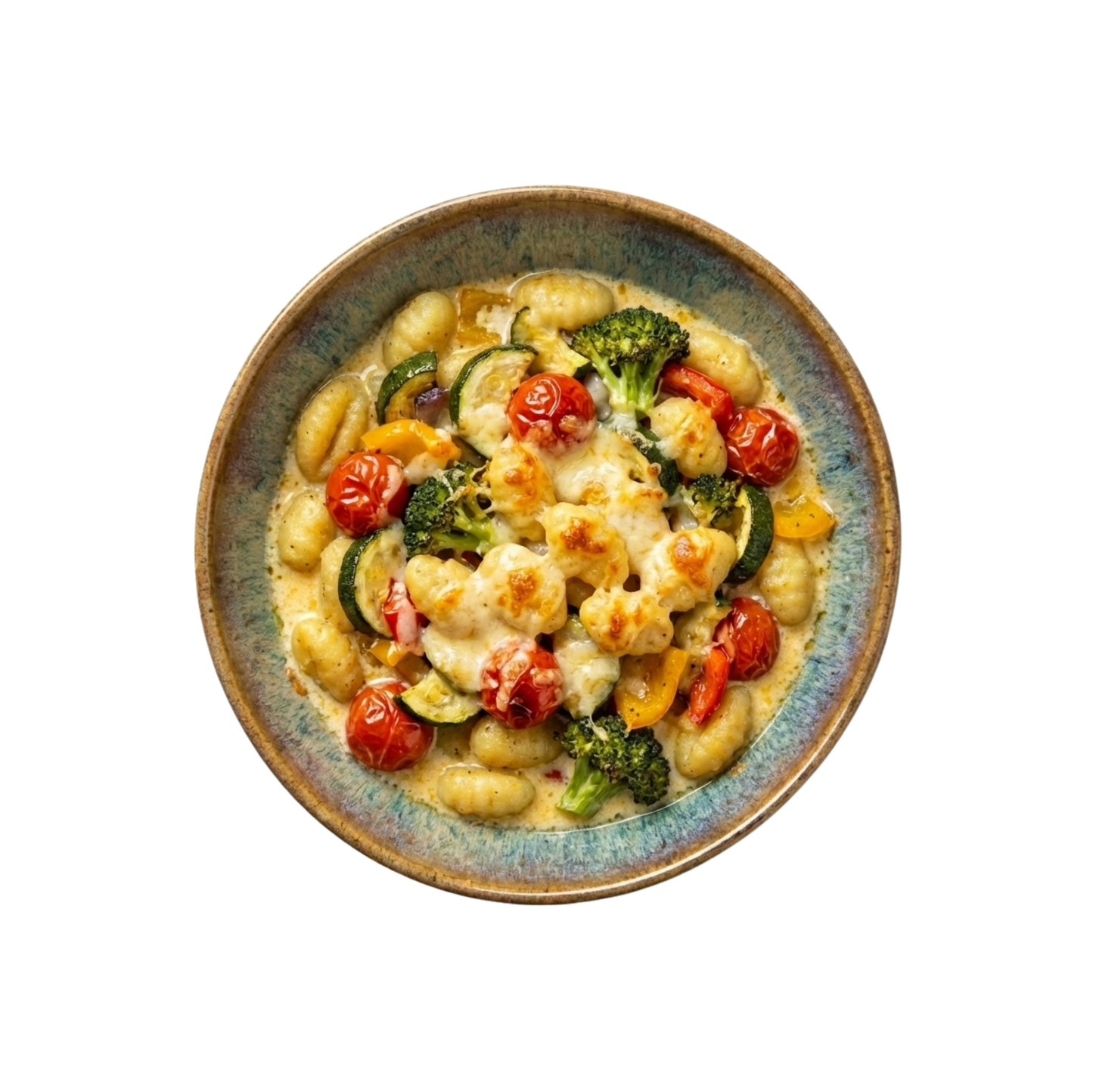Gnocchi in tomato pesto with feta and arugula