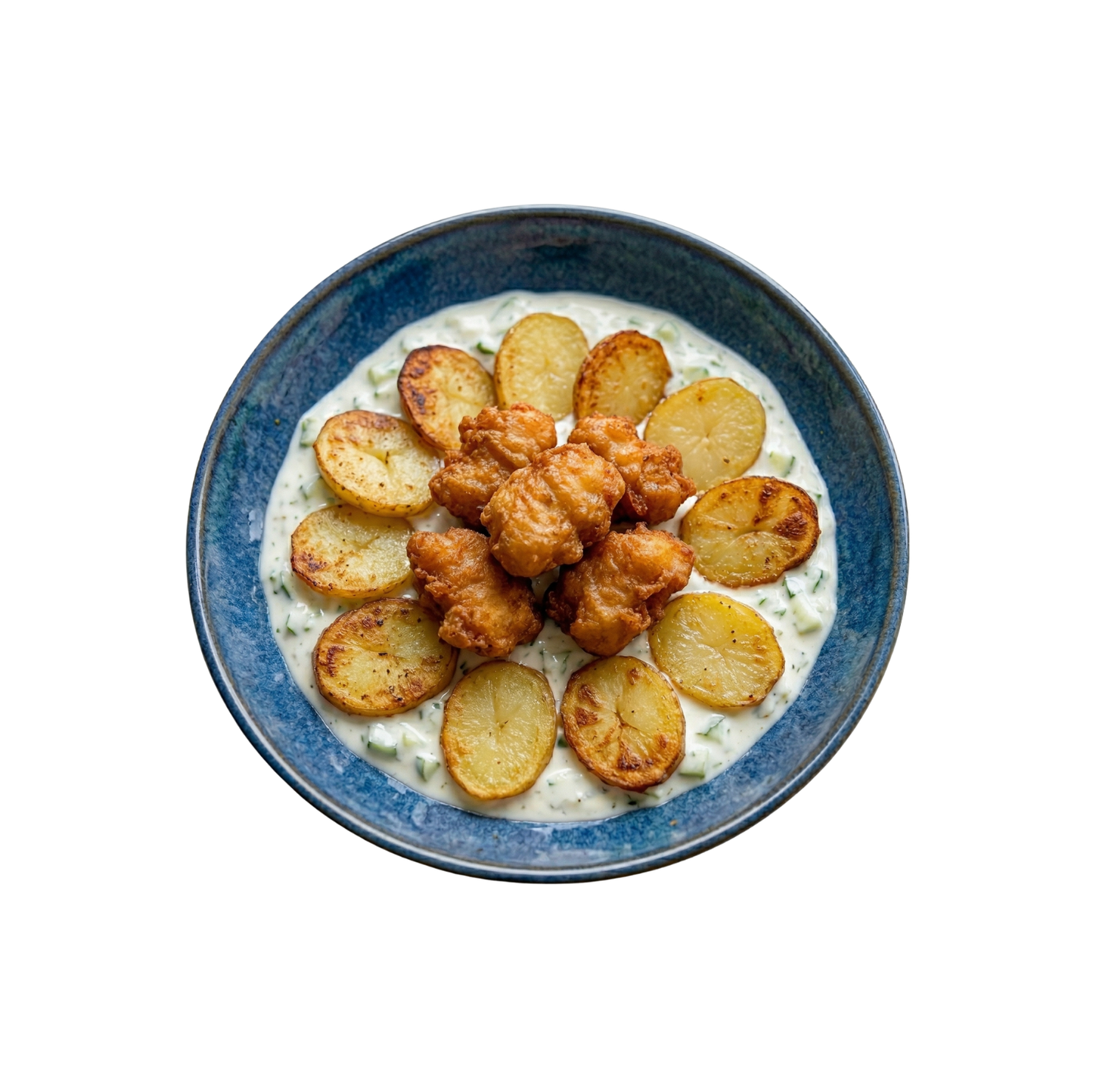 Kibbeling mit Bratkartoffel und Zaziki