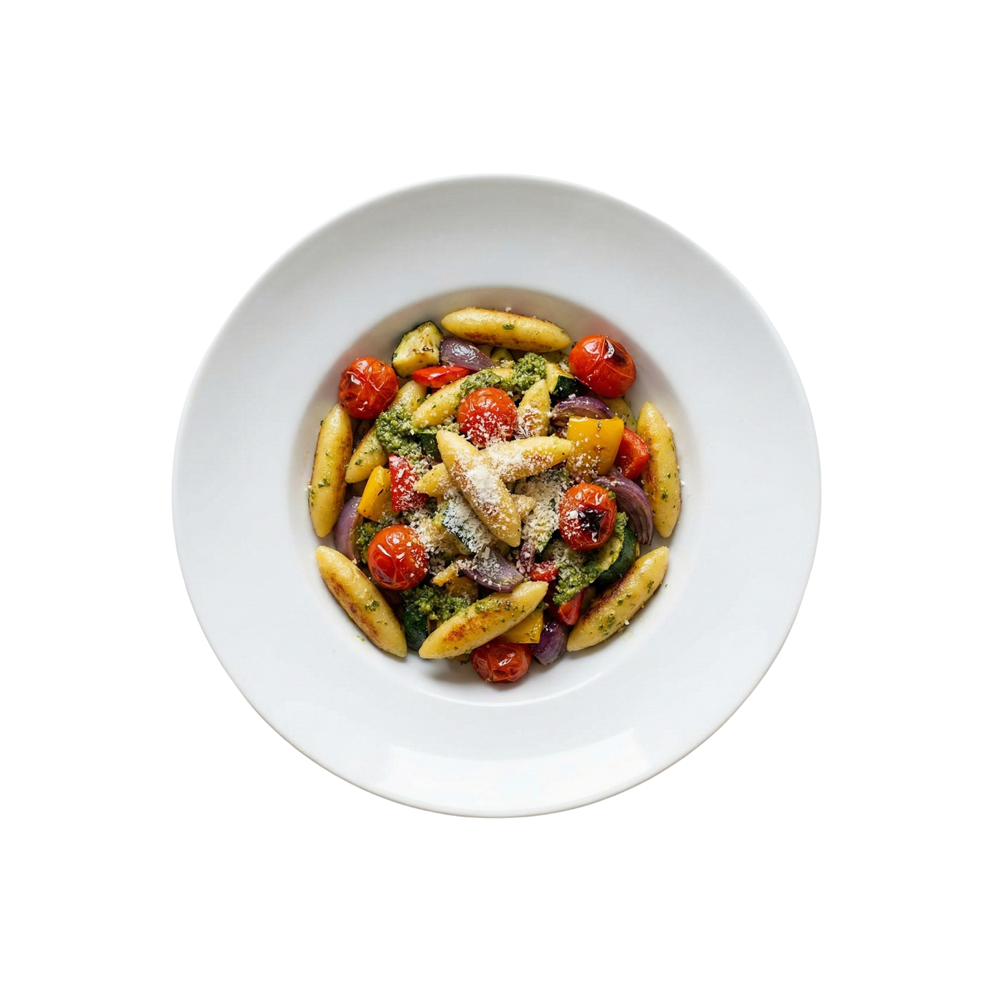Mediterane Schupfnudeln mit Grillgemüse, Pesto und Parmesan