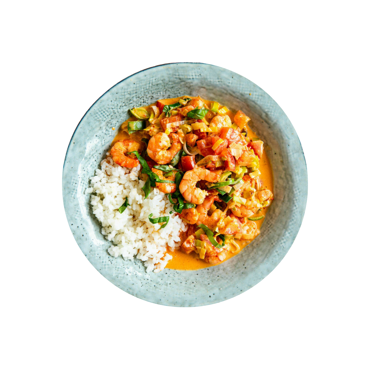 Prawns in red curry with basmati rice