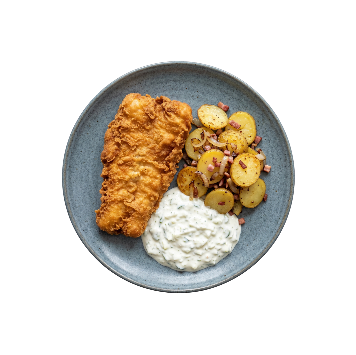 Backfisch mit Bratkartoffeln und Tzatziki
