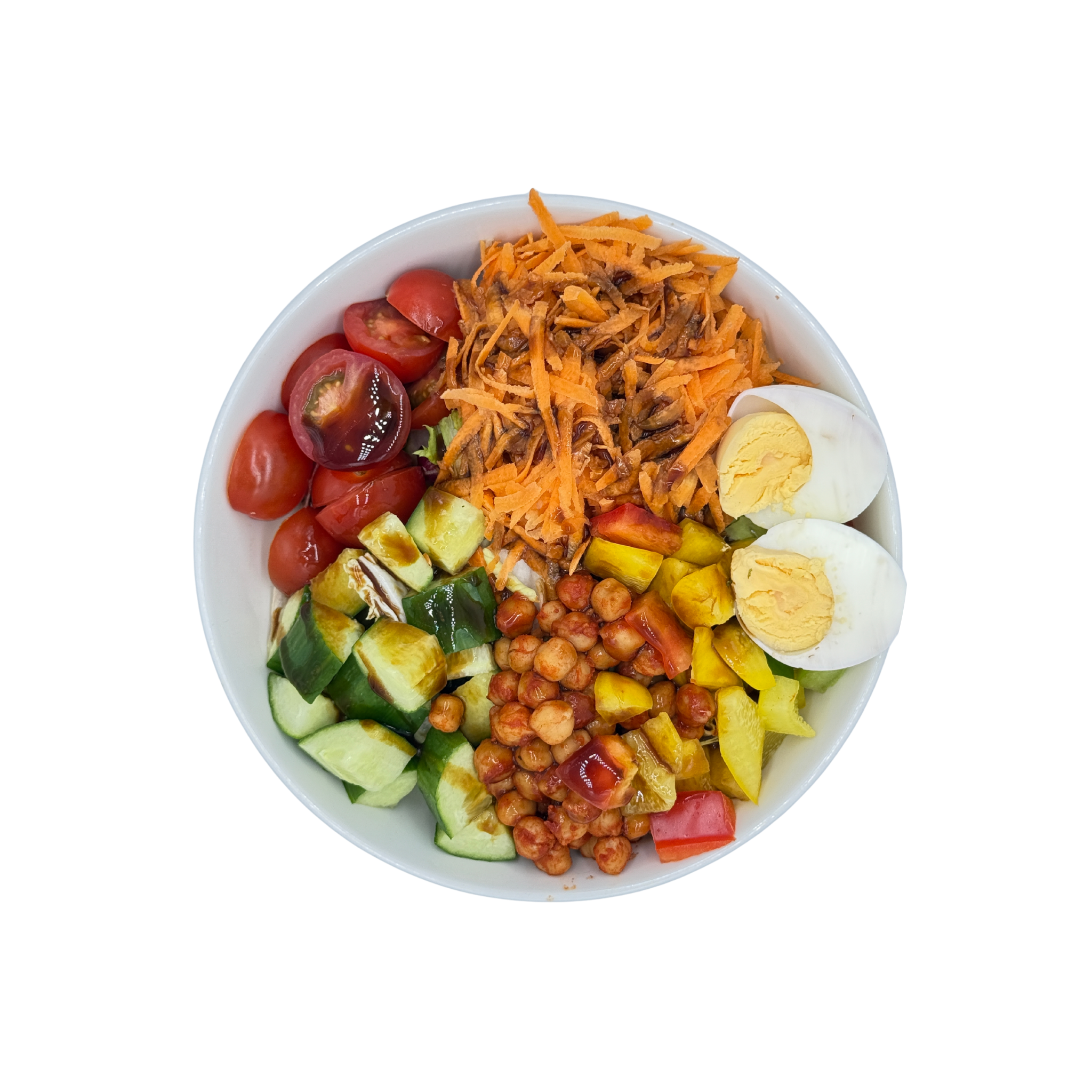 Colorful leaf salad with chickpeas and egg