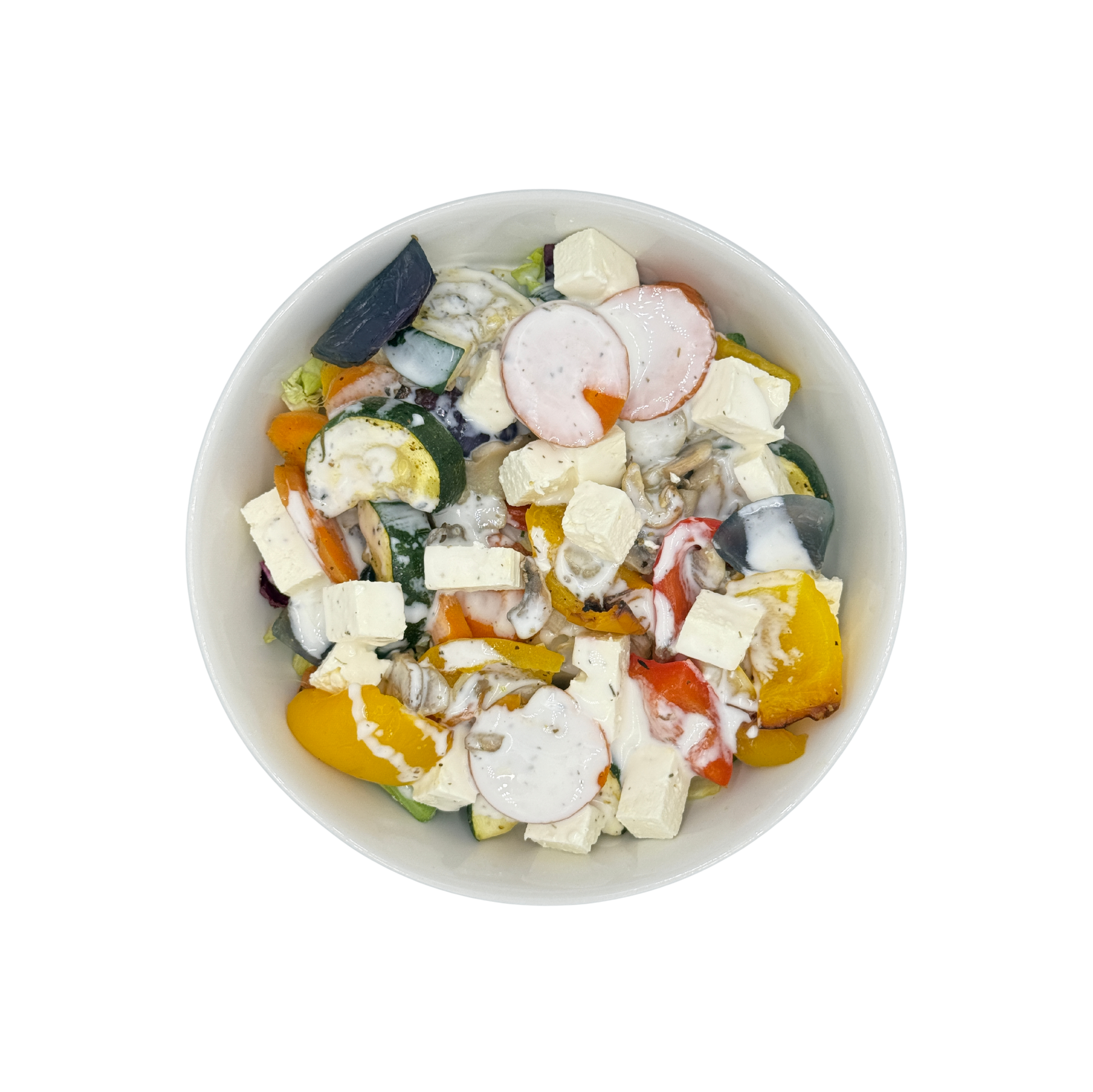 Colorful roasted vegetable salad with feta