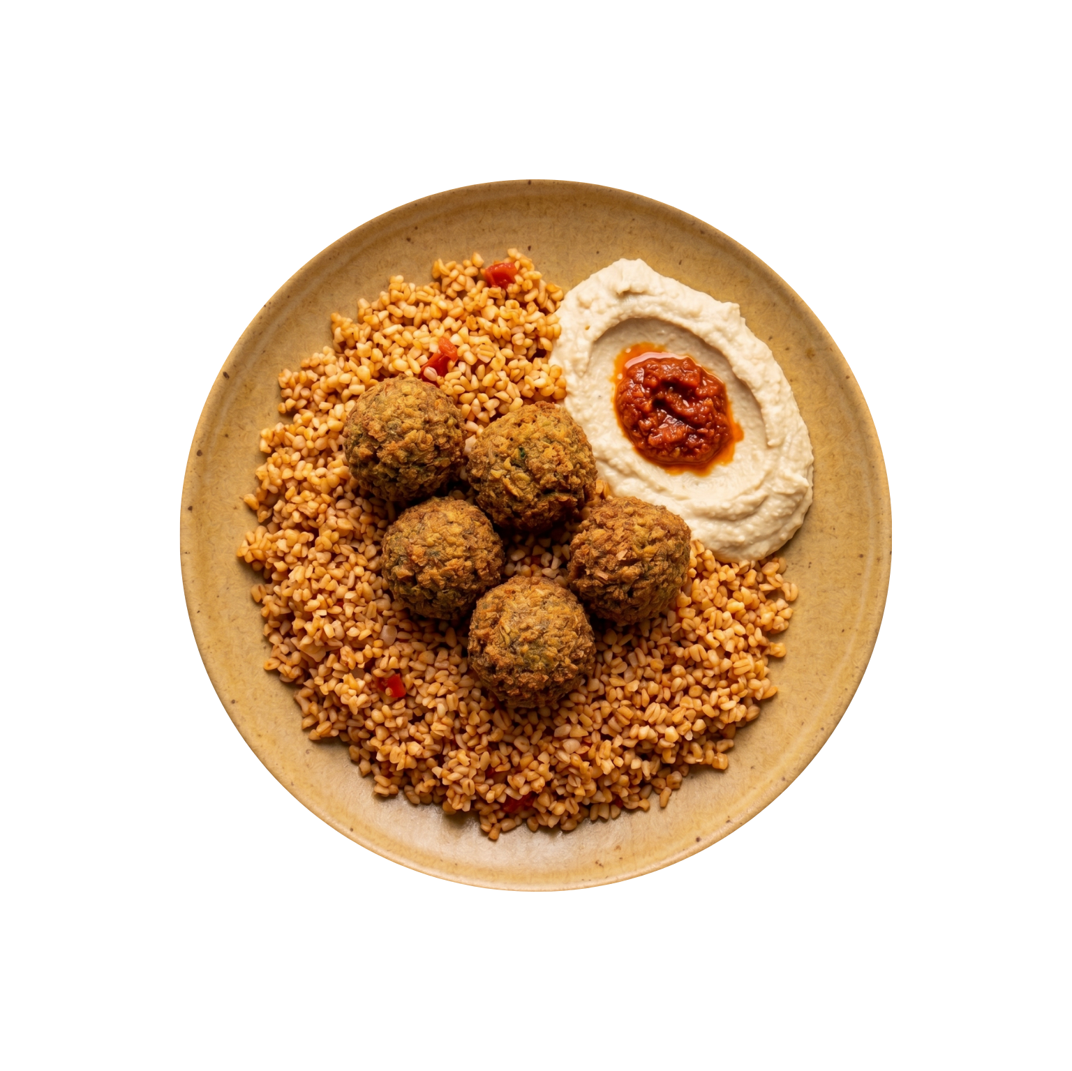 Falafeln auf Hummus mit Paprika-Walnuss-Creme