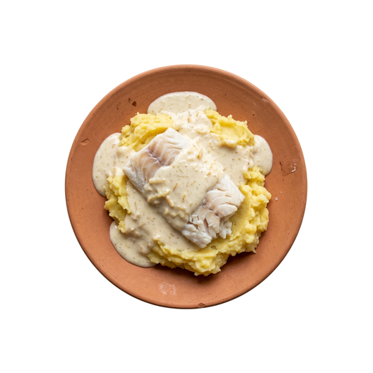 Fischfilet in Apfel-Meerrettichsauce auf Kartoffelstampf