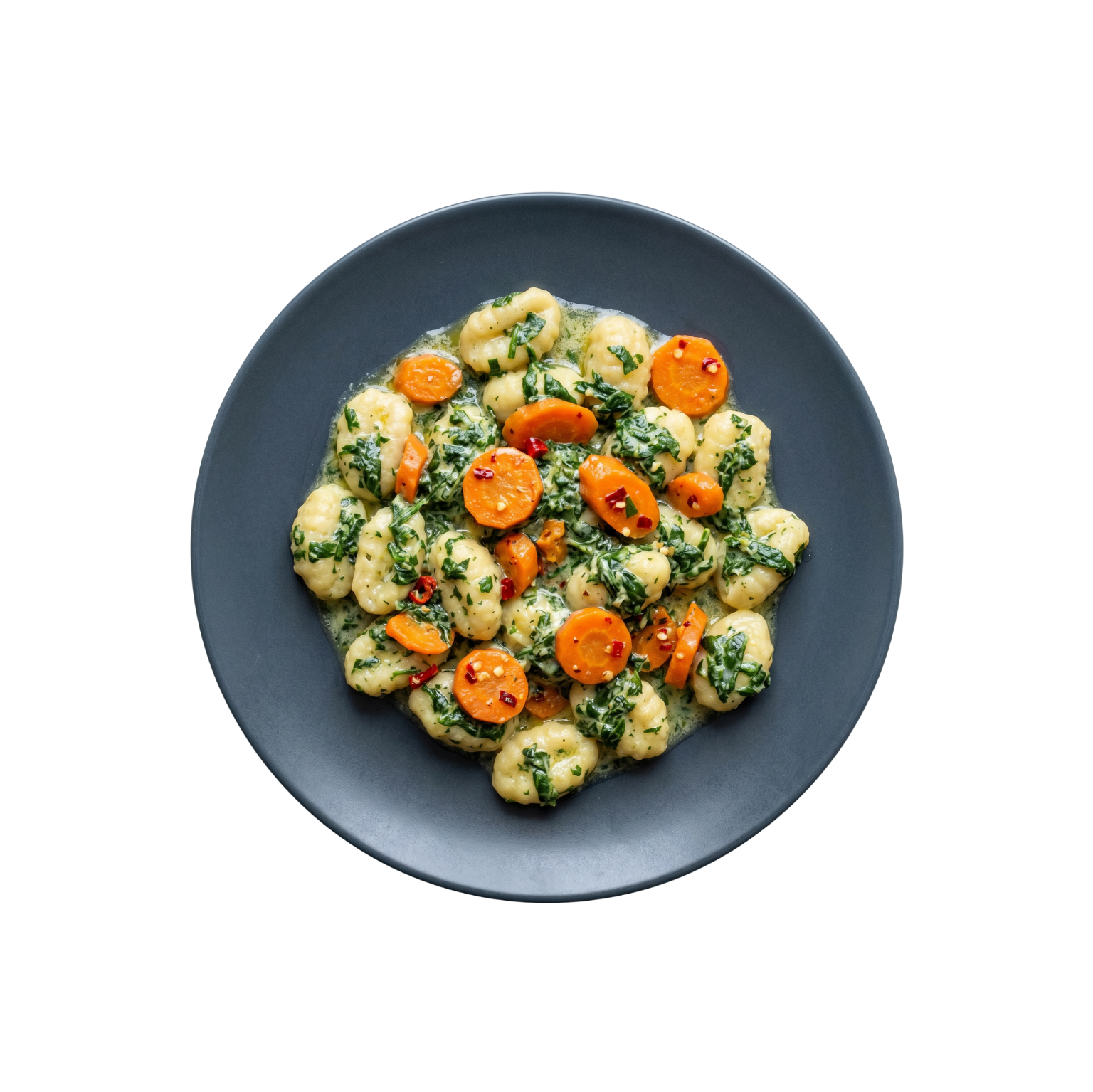 Gnocchi in Spinat-Limonen-Butter mit Chili-Karotten
