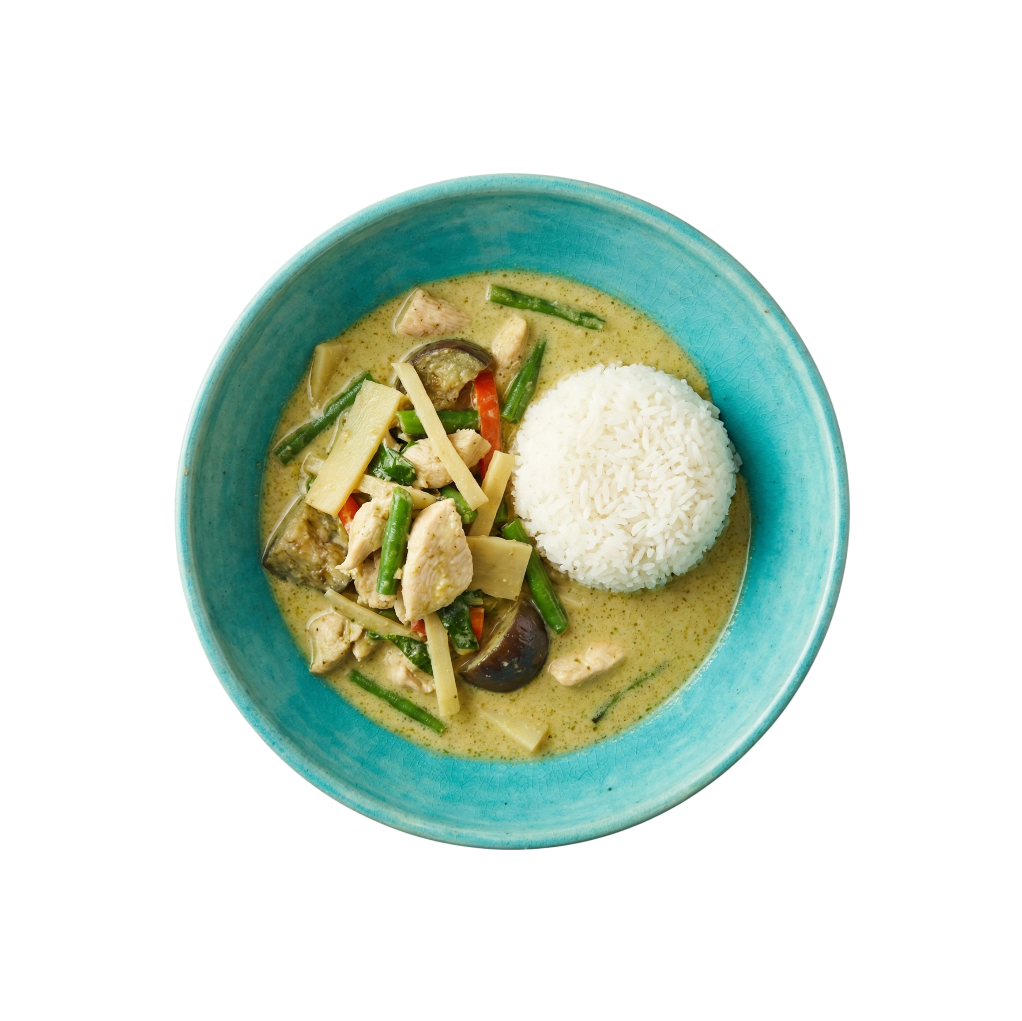 Grünes Thai Curry mit Hähnchenbrust, Gemüse und Duftreis
