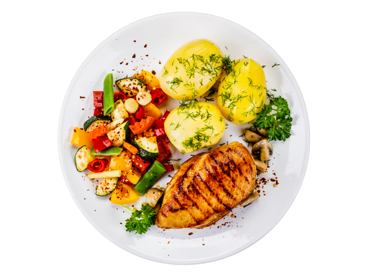 Hähnchenbrust mit Röstkartoffel und Grillgemüse