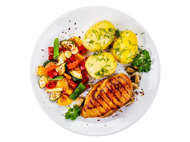 Hähnchenbrust mit Röstkartoffel und Grillgemüse