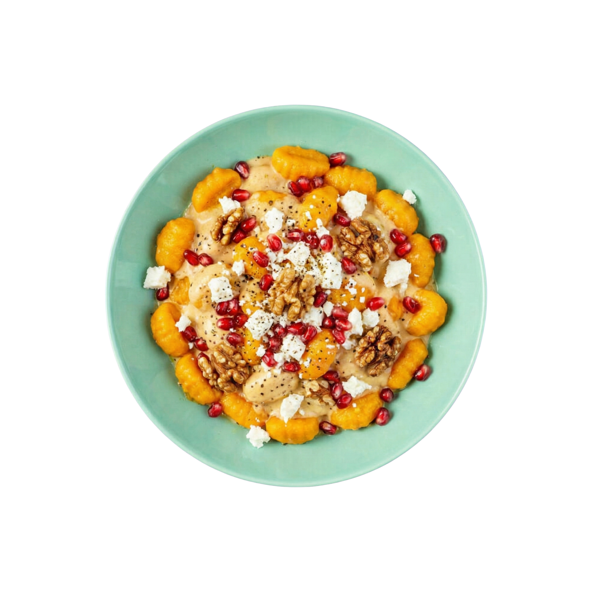 Kürbis Gnocchi mit Feta, Granatapfel und Walnüssen