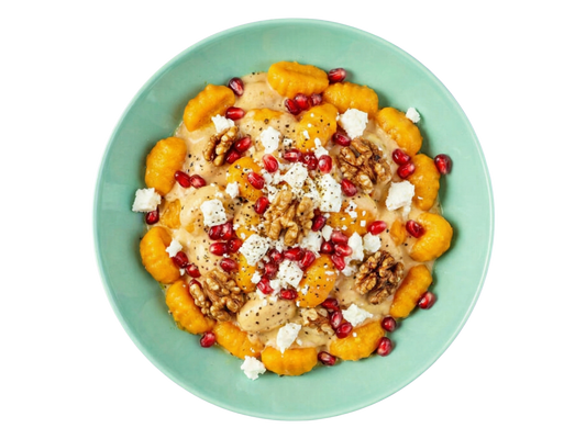 Kürbis Gnocchi mit Feta, Granatapfel und Walnüssen