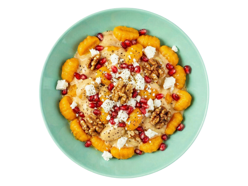 Kürbis Gnocchi mit Feta, Granatapfel und Walnüssen