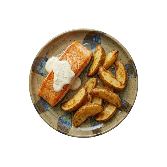 Lachsfilet in Meerrettichsauce mit gebackenen Kartoffeln