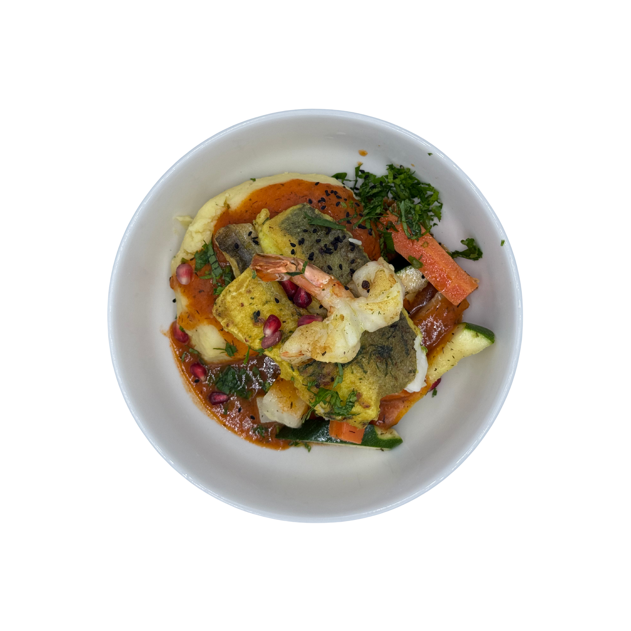 Mediterraner Seehecht & Garnele mit Thymian-Kartoffelpüree