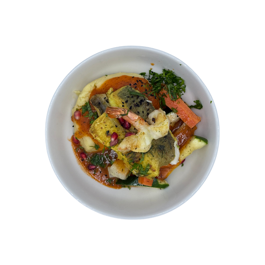 Mediterraner Seehecht & Garnele mit Thymian-Kartoffelpüree