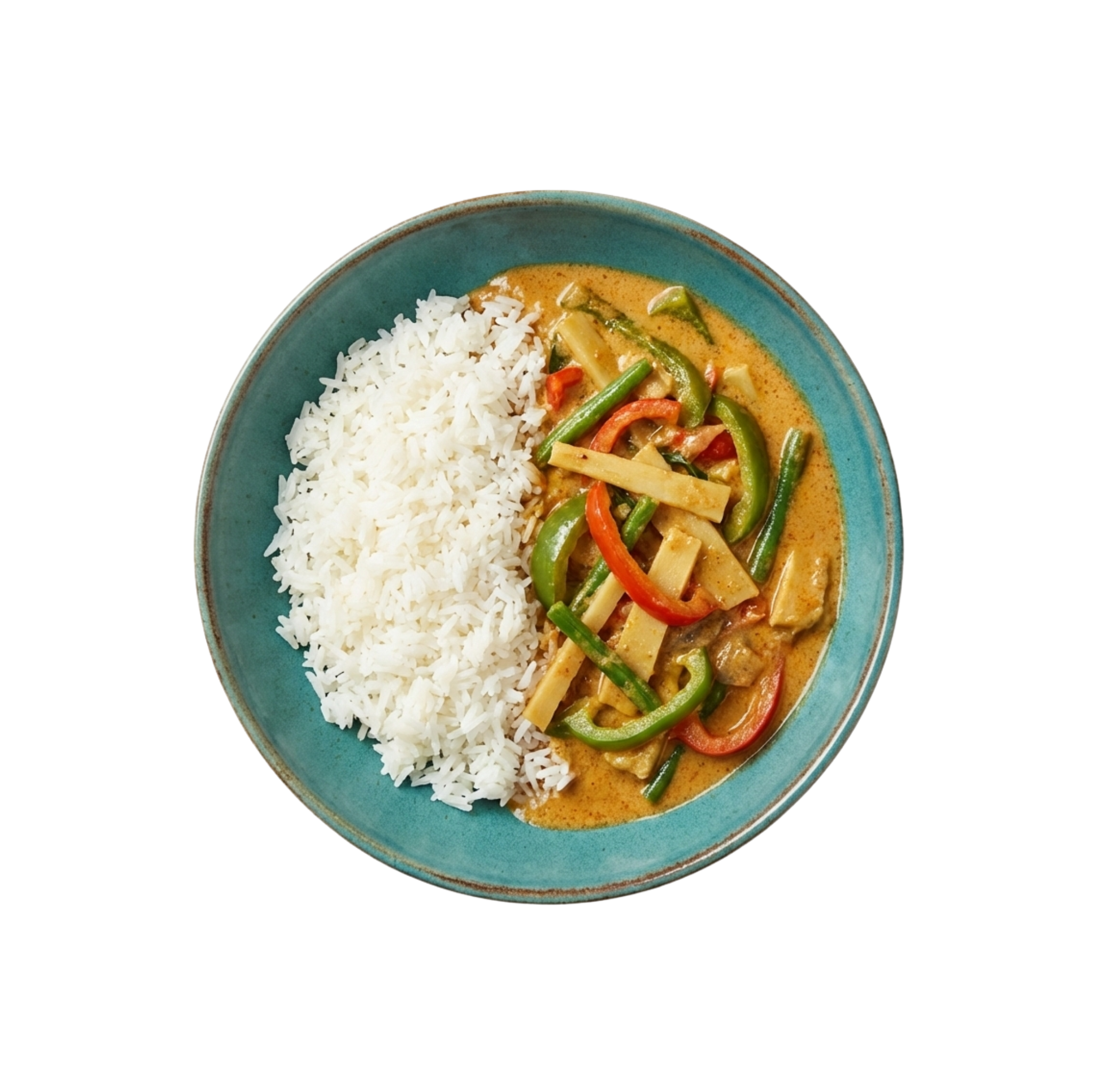 Panang curry with chicken breast, vegetables, rice