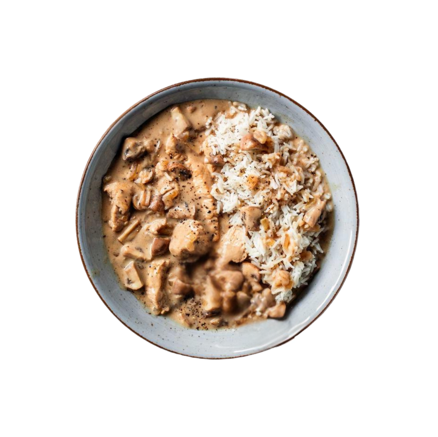 Turkey gyros with onion strips and long grain rice