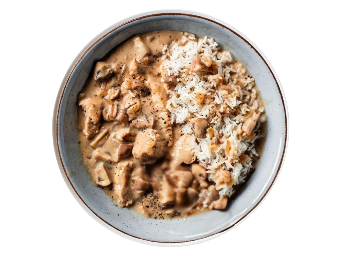Turkey gyros with onion strips and long grain rice