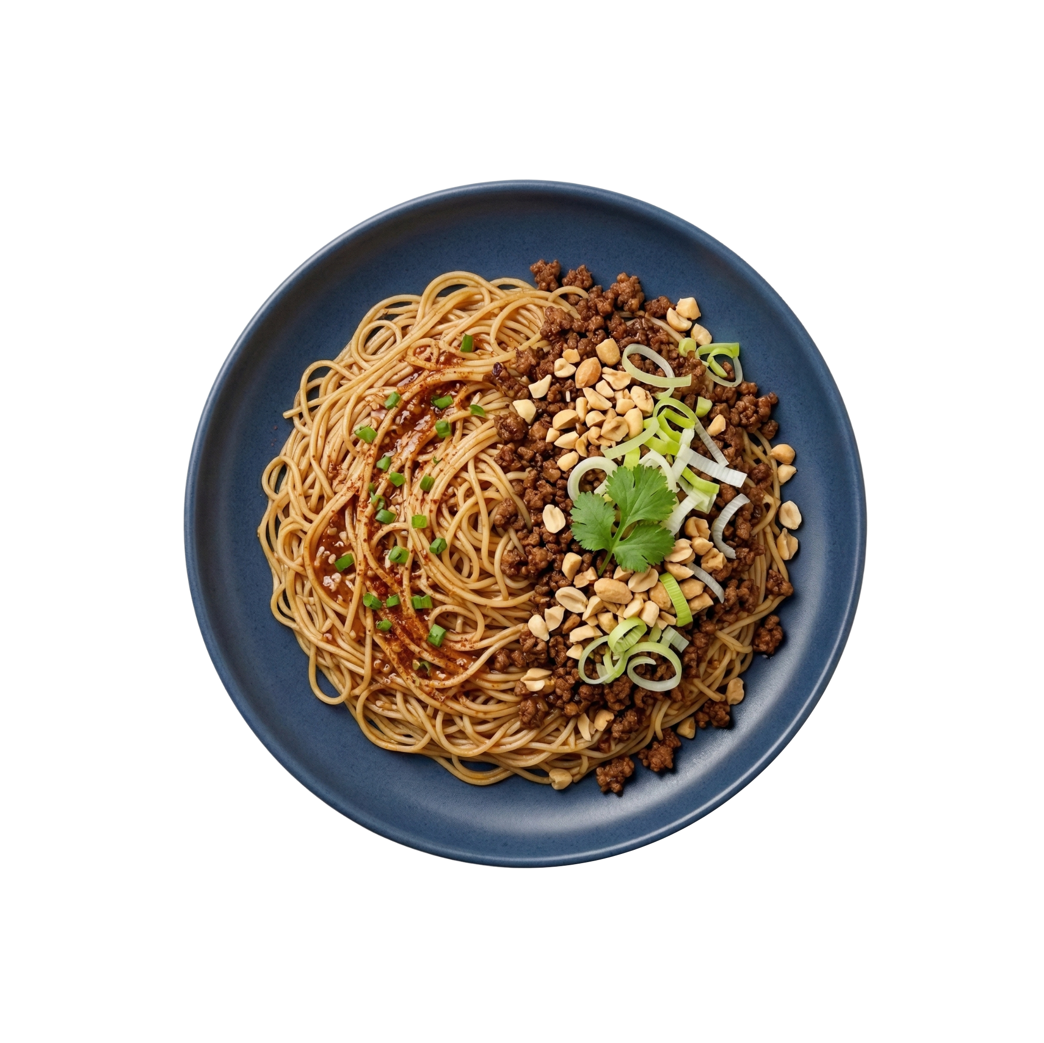 Spicy Dan Dan Noodles mit veganem Hack, Erdnüssen und Lauch