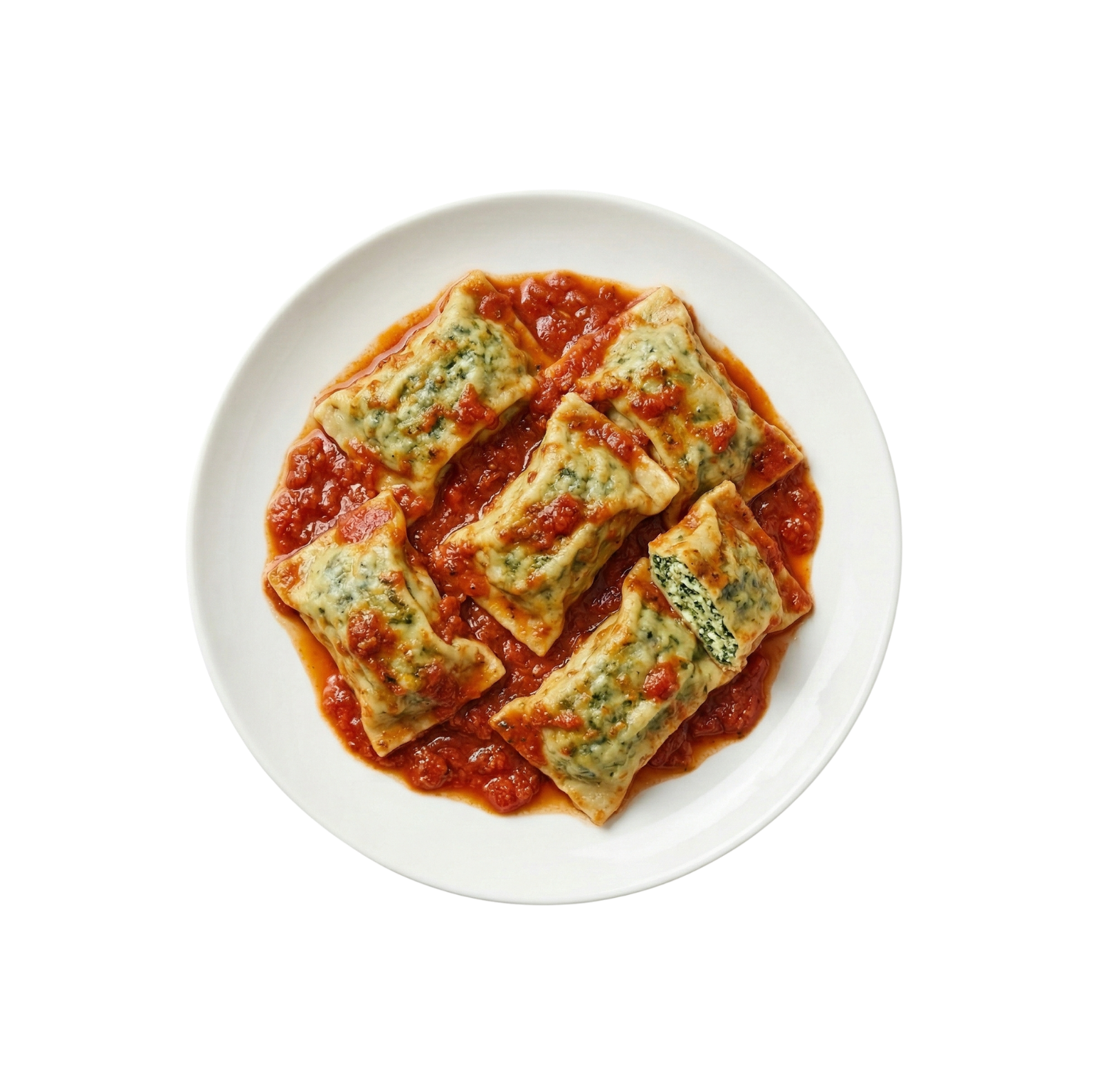 Spinat-Ricotta-Maultaschen in Tomatensugo