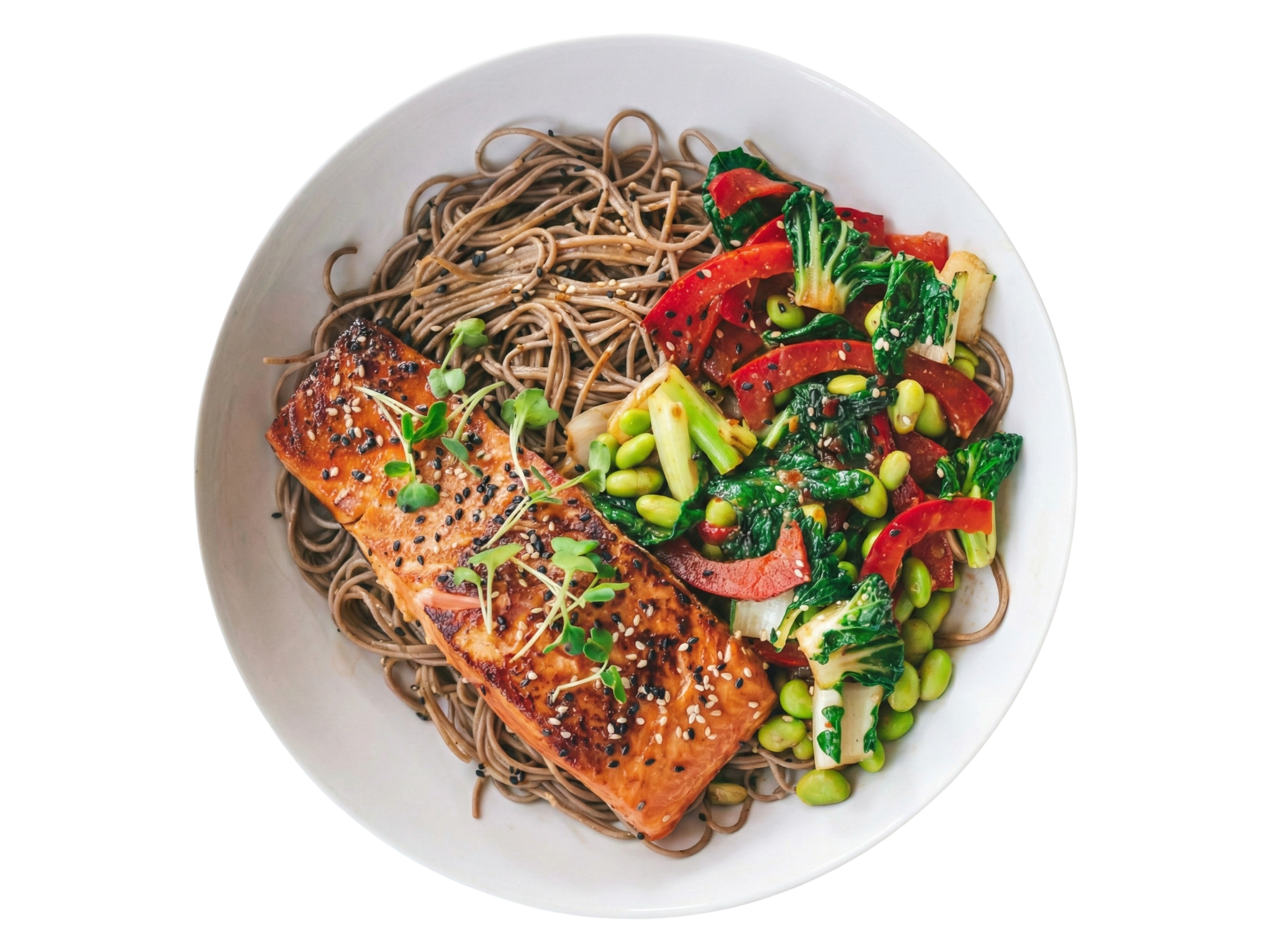 Teriyaki-Lachs mit Soba & Edamame-Gemüse